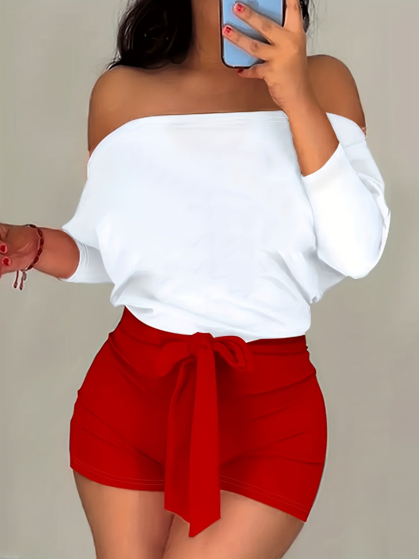 8016 European And American Women'S Clothing 2025 Spring And Summer New Casual Loose Off-Shoulder Shorts Suit Two-Piece Suit with Belt