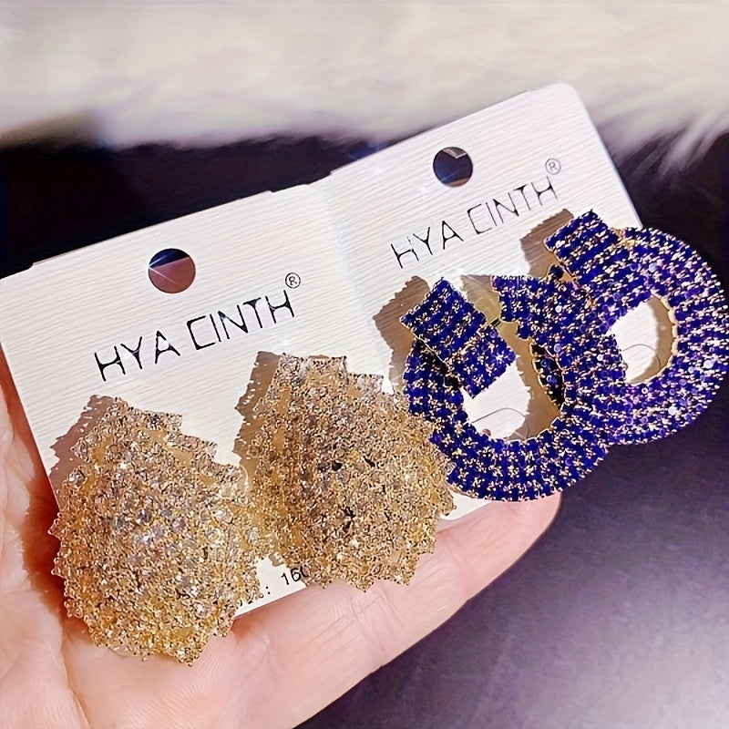 10 Pairs/ Lot Shiny Zircon Decor Dangle Earrings Simple Luxury Style Zinc Alloy Jewelry Gift For Friends