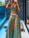 Printed Suspender Elastic Waist Skirt and Wide Leg Pants Two-Piece Set
