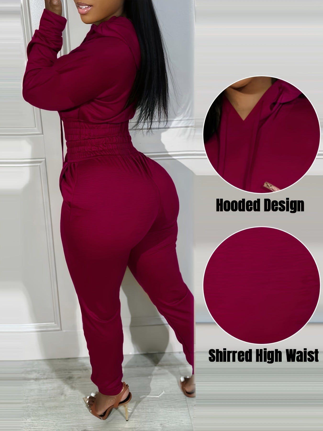 Two-piece Long Sleeve Kangaroo Pocket Drawstring Hoodie & High Waist Drawstring Jogger Pants, Casual Solid Color Women's Clothing Set
