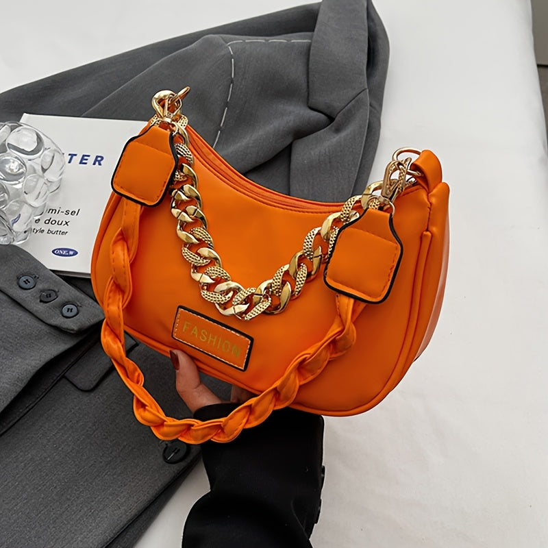 Stylish Women's Shoulder Bag with Adjustable Golden Chain Strap - Elegant Crossbody Handbag in Black, Khaki, or Orange, Perfect for Casual or Formal Occasions, Ladies Handbags