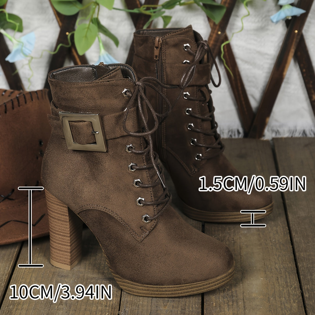 Chic Women's Ankle Boots with Block Heel - Casual Lace-Up & Side Zipper, Round Toe, Faux Cover