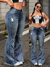 Women'S Oversized Flared Pants, Butterfly Trimmed Ripped Jeans With Frayed Edges, Slimming Effect, Fashionable, Street Style