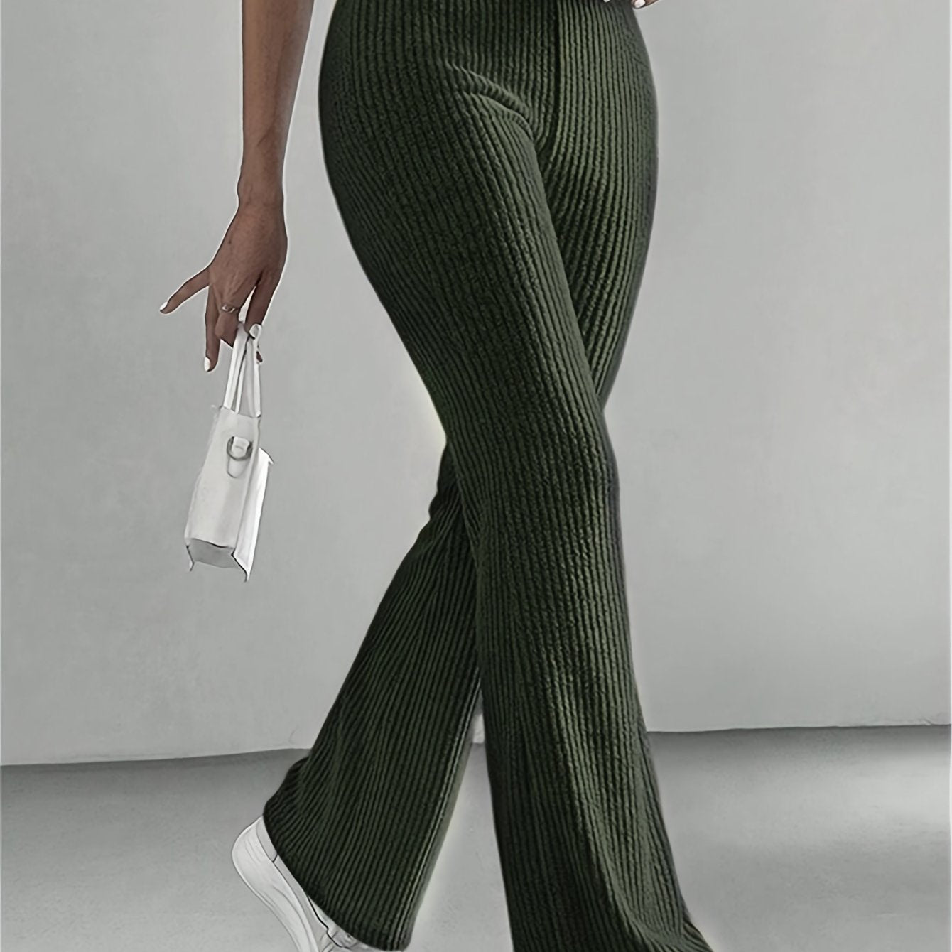 High-Waisted Flare Pants, Elegant Solid Women's Trousers