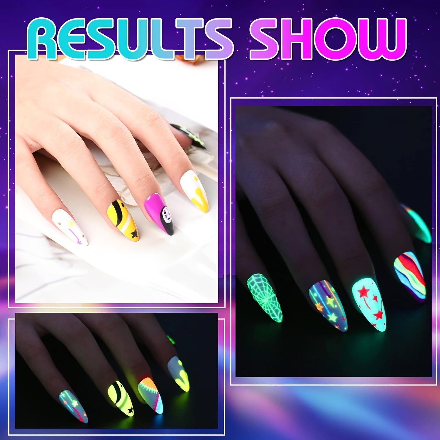 Clara Colors Gel Polish Nail Art Liner Set, 12 Colors Glow In The Dark Gel Liner Nail Art Polish Luminous Drawing Painting Thin Nail Art Brush For Swirl Nails Design Soak Off UV Led