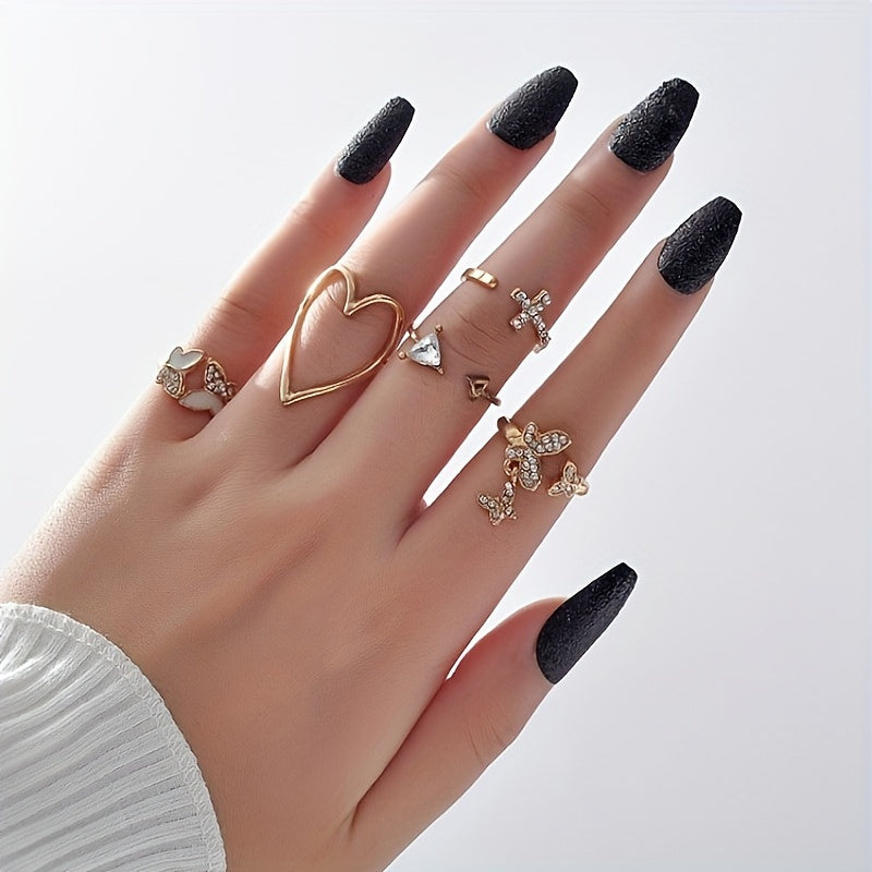 5 Elegant Heart-shaped Butterfly Triangle Rings Per Set - Bohemian Minimalist Stacked Women's Rings - An Ideal Choice For Valentine's Day, Gifts, And Daily Wear