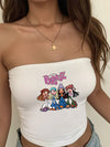 Y2K Hot Summer Stretchy Tube Top for Women - 220gsm High Elasticity Crop Top with Cartoon Graphic & Bold Letter Print, Machine Washable Casual Streetwear for Spring Summer Fall, Highelasticity Fabric