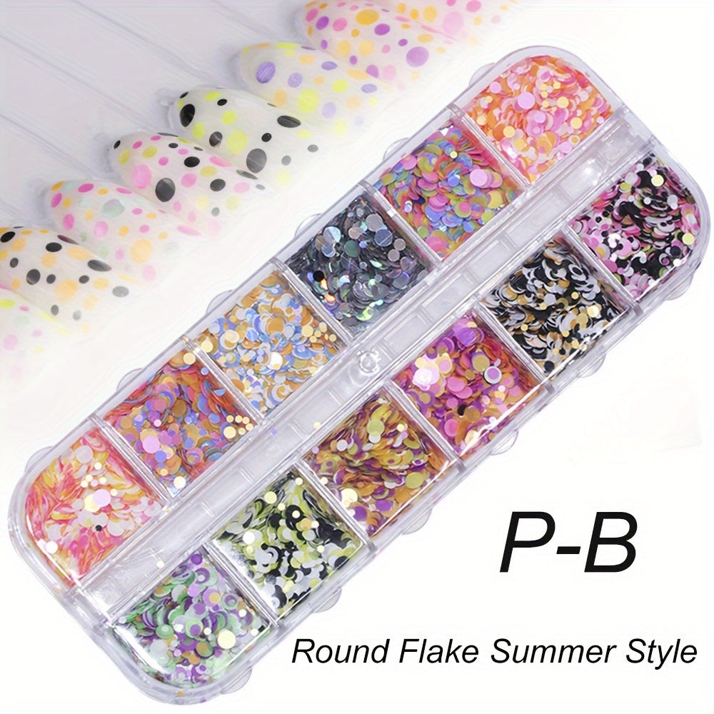 12 Grid Round Nail Glitter Sheets