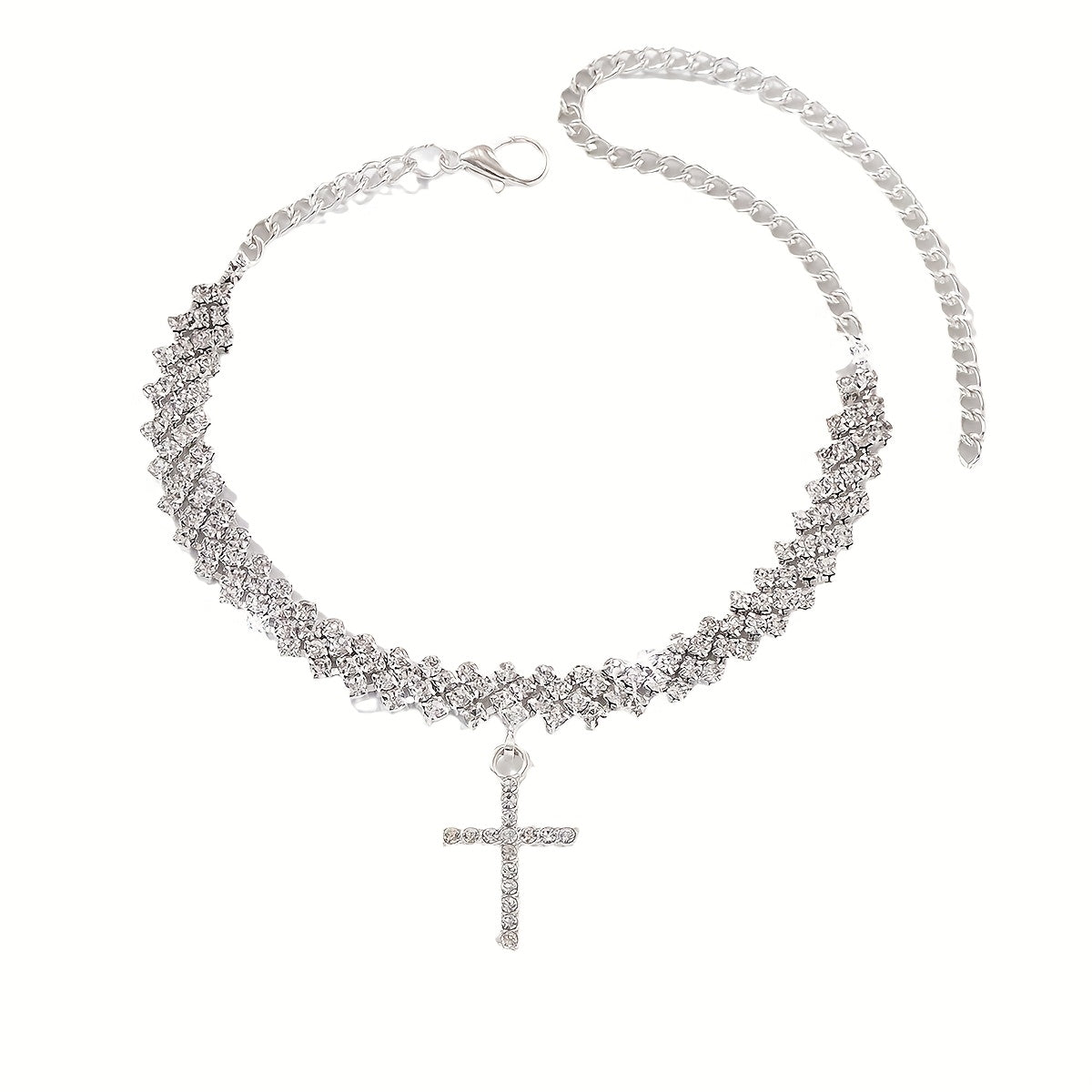 2pcs Gold Glitter Cross Pendant Anklet Set for Women – Elegant Rhinestone Chain Anklets – Personalized Summer Beach Jewelry Gift
