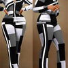 Chic Geo Print Casual Two-piece Tracksuit Set, Women Zip Up Long Sleeve Tops Jacket & Long Flare Pants Outfits, Geometric Plaid Patchwork Matching 2pcs Casual Sweatsuits, Color Block Zipper Jackets And Wide Leg Jogger, Women'