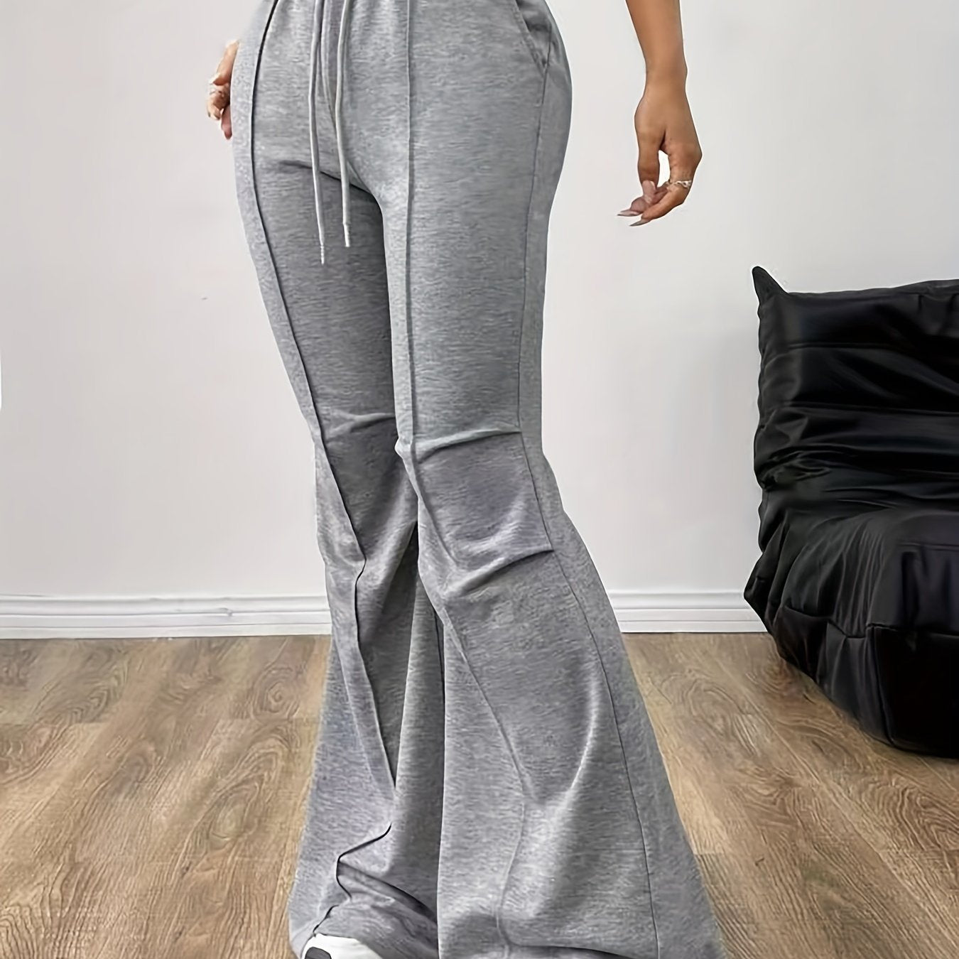 Vibrant Solid Color Flare Leg Pants - Top-Stitching, Casual Drawstring Waist, Comfortable & Breathable Fabric, Perfect for Spring & Summer, Women's Fashion Clothing