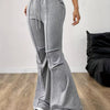 Vibrant Solid Color Flare Leg Pants - Top-Stitching, Casual Drawstring Waist, Comfortable & Breathable Fabric, Perfect for Spring & Summer, Women's Fashion Clothing