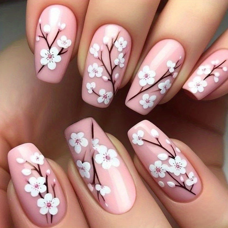 Christmas 96pcs (4pcs) Press-On Nails Set - Medium Length, 3D Flower Glossy Purple Finish with Floral Designs for Fashionable Fall & Winter Looks Christmas gift