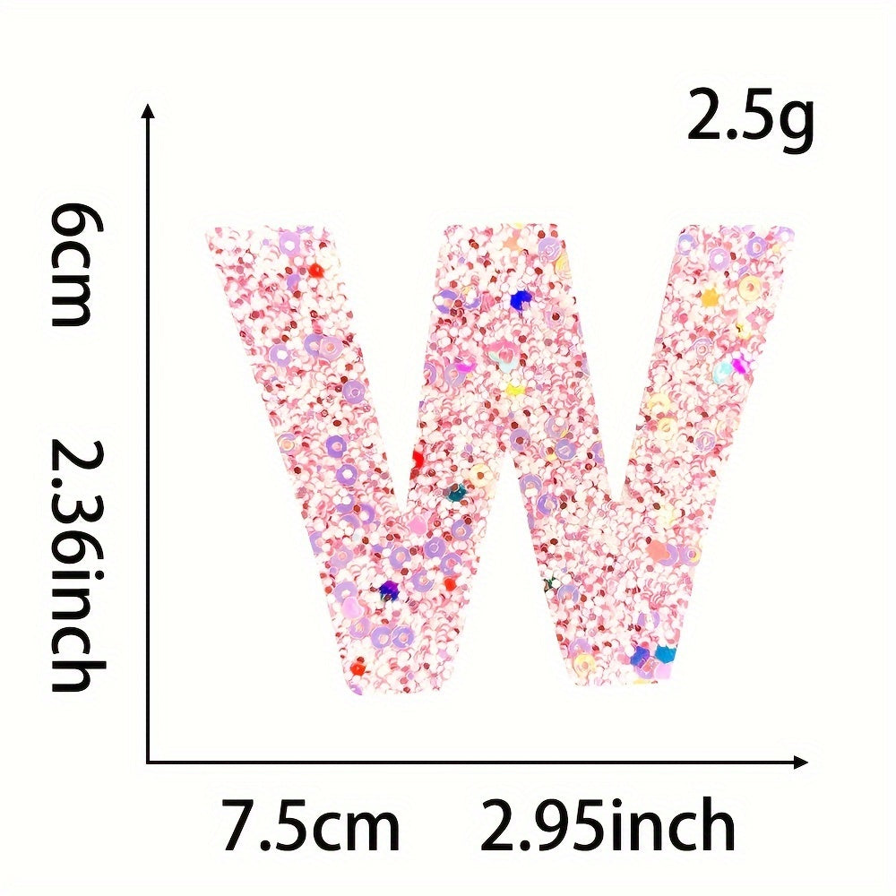 26pcs Pink & Purple Sequin Alphabet Iron-On Patches with Floral Designs – Glittery DIY Decorative Letters for Jeans, Jackets, Bags, Hats, and Clothing Backpacks