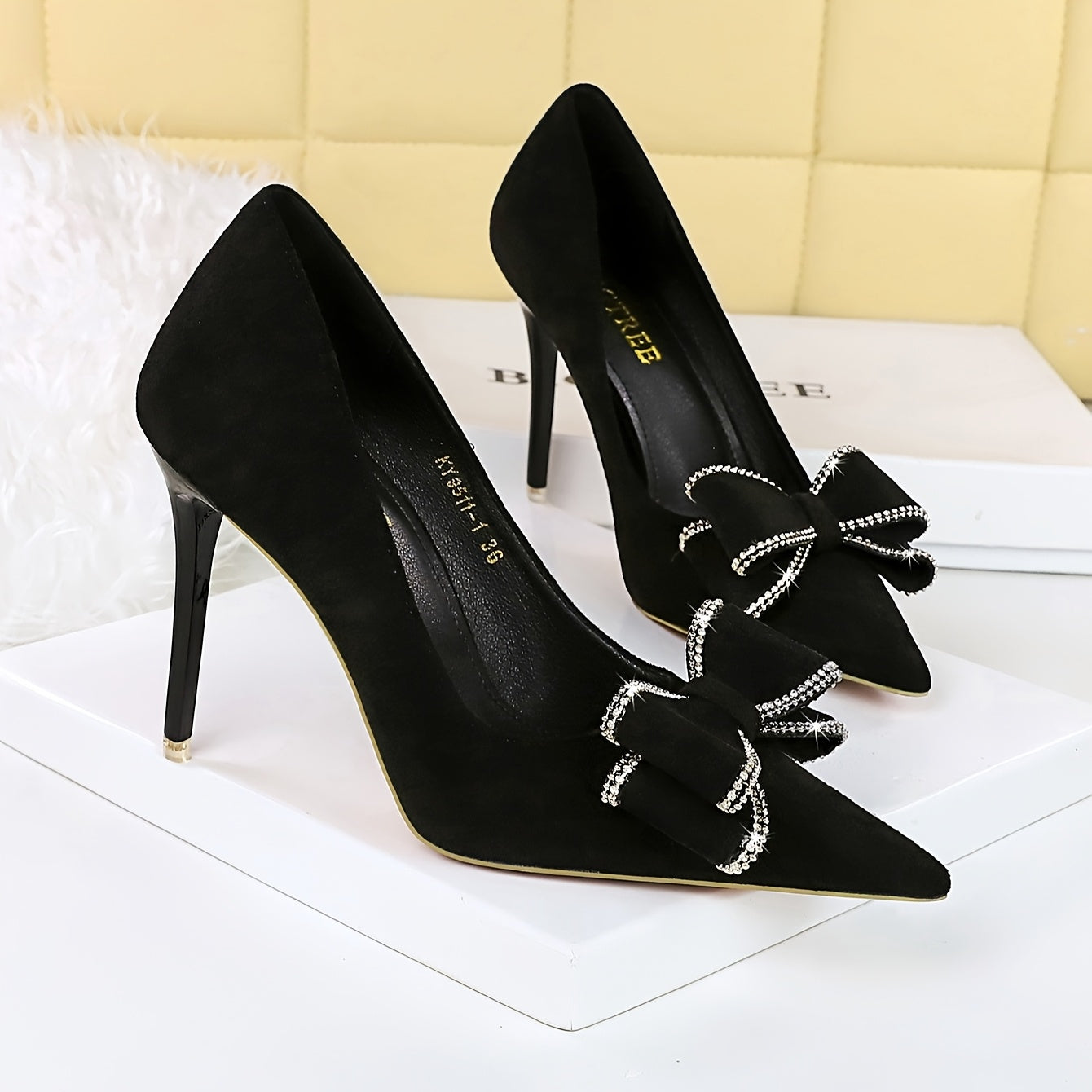 Elegant Rhinestone Bow Women's Pointed-Toe Stiletto Heels - Red Cover Party Shoes with Ultra-High Heel, PU Lined & Rubber Sole for Weddings, Galas & Formal Events, Platform Stiletto Heels, Wedding Guest Footwear, Sophisticate