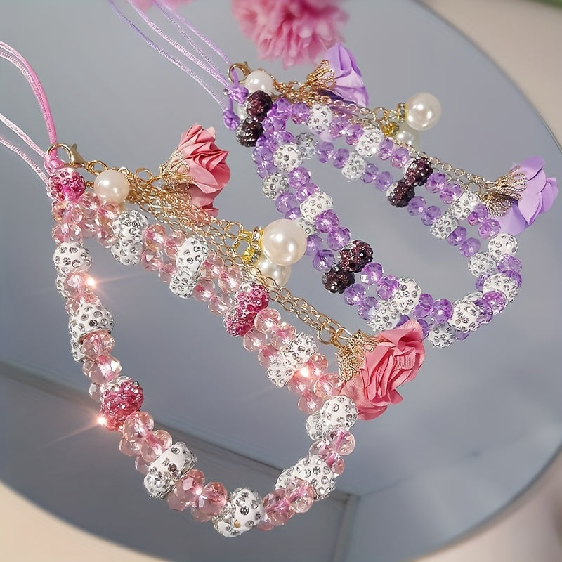 Fashionable Universal Phone Accessory With A Short Crystal Chain, Pure Phone Case, Pendant, And Wrist Strap
