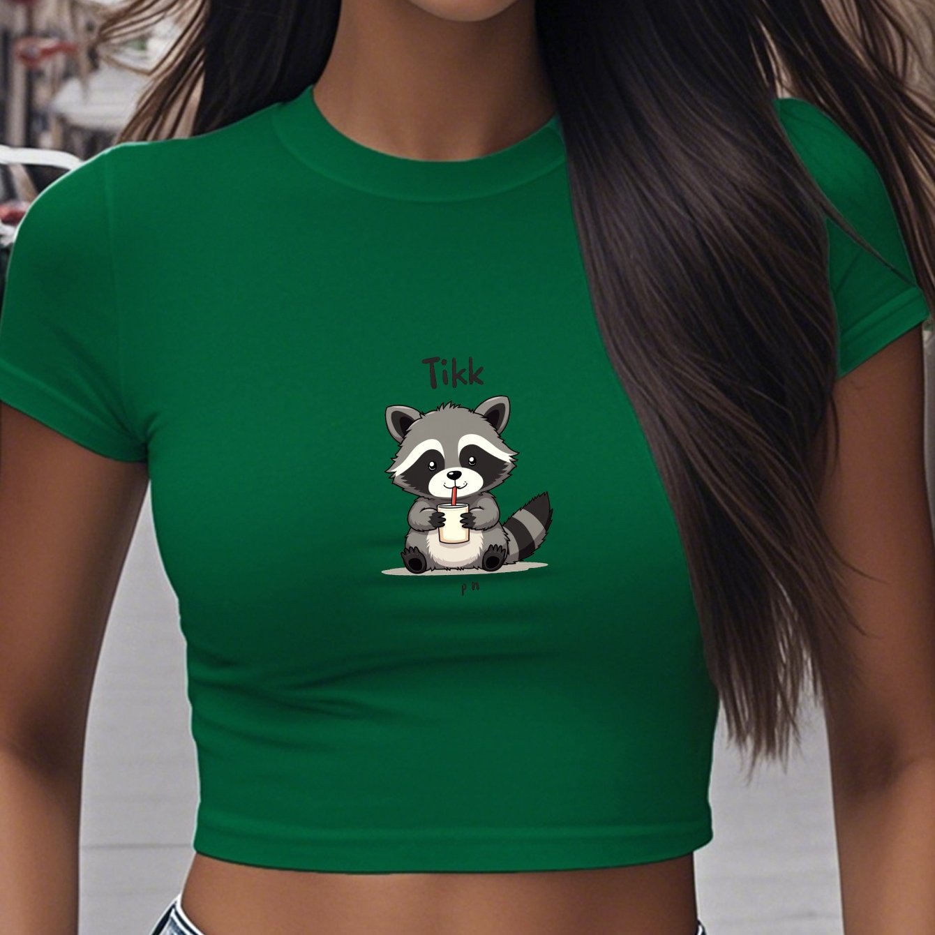 Women'S "TikTok" Graphic Raccoon Short Sleeve T-Shirt - White, Casual, All-Season Top with Round Neck, Casual Attire | Playful Print | Comfortable Fit, Raccoon Shirt