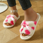 Cozy Women's Slippers with Pink Heart Print and Bow Detail - Soft Fleece Lining - Perfect for Indoor Wear - Ideal Gift for Women