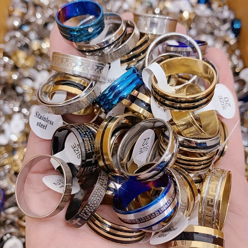 30pcs Punk-Inspired Stainless Steel Rings with Cubic Zirconia - Mixed Style, Sleek & Minimalist for Men & Women, Ideal for Daily Wear, Parties, and Gifts, Randomly Selected, Everyday Rings|Punkinspired Rings|Durable Rings