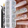 Multi-Size Flatback AB Nail Art Rhinestones Kit – Crystal Pearls & Gemstones for DIY Nails, Shoes, Clothes, Makeup & Bags – Includes Tweezer & Pen (SS4–SS16)