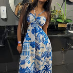 Chic Off-Shoulder Tropical Print Maxi Dress - Casual & Vibrant, Easy-Care Polyester, Non-Sheer Summer Style with Floral & Palm Design for Women