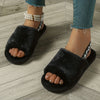 Women's Cozy Fuzzy Lined Slippers, Soft Elastic Sole Home Slippers, Open Toe Warm Comfortable Slippers, Soft Plush Fluffy Slippers With Adjustable Strap