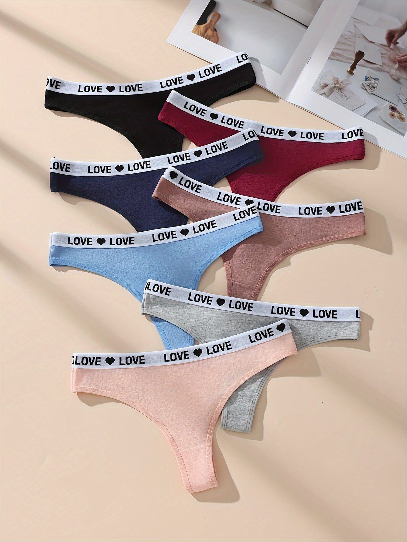 7pcs set of letter printed Women's underwear, comfortable and breathable stretch underwear, heart LOVE underwear