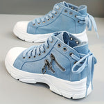 Women'S High-Top Casual Boots, New Stylish And Minimalist Design for Spring And Autumn 2025, Featuring a Side Zipper And Decorative Elements, Comfortable And Slip-Resistant Sports Shoes, Suitable for Running/Fitness.