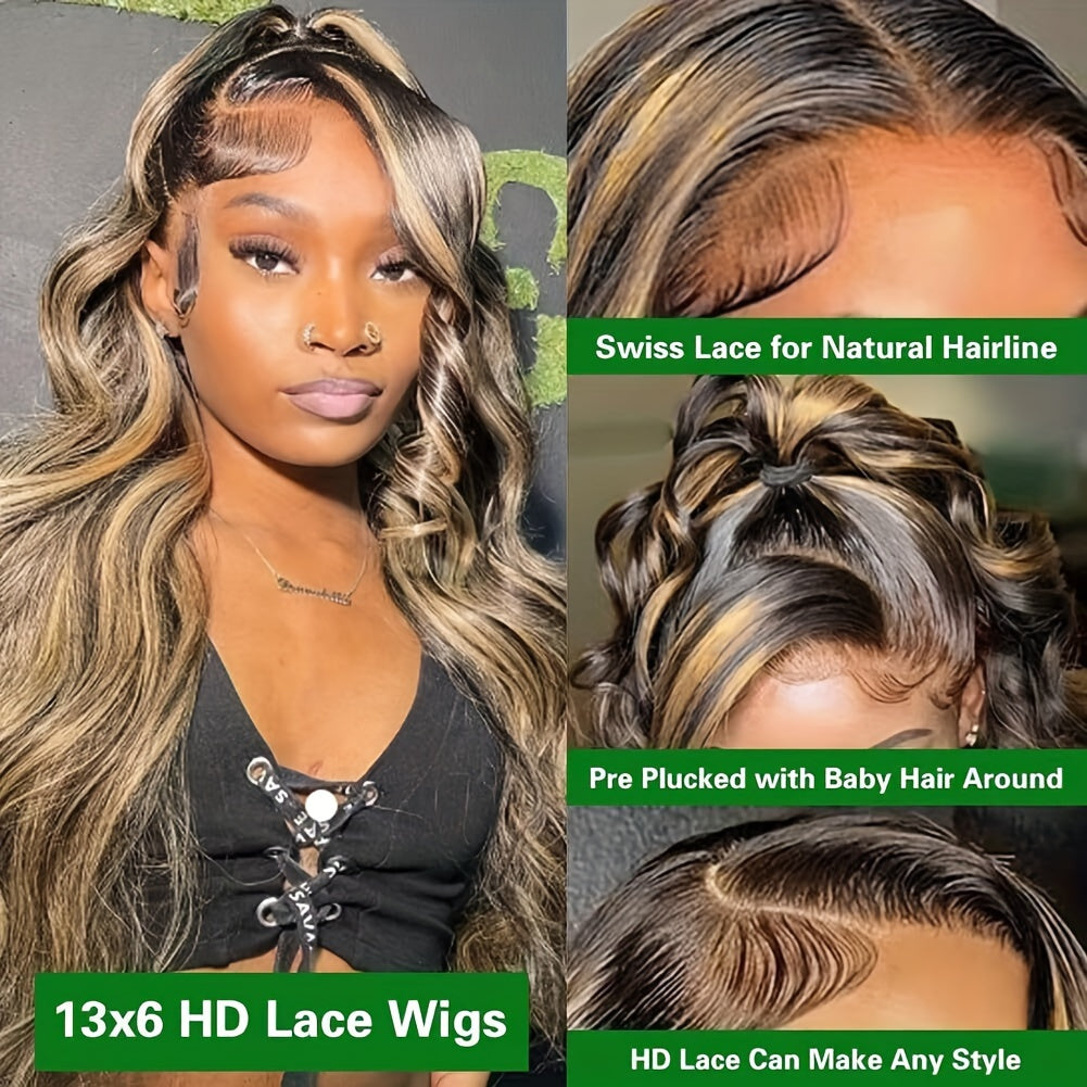 Hot Selling New Styles 13x6 Lace Front Wig Human Hair 1B/27 13x6 HD Body Wave Lace Front Wig For Women Pre-plucked With Baby Hair 180% Density Wig Reusable For Daily Life, Party, Dating, Cosplay 20-34 Inch