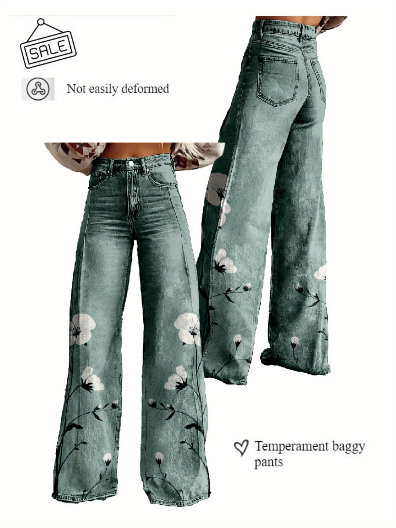 Y2K High Waisted Flared Wide Leg Pants for Women - 3D Printed Abstract Floral Design, Loose Floor-Length Comfort, Polyester Casual Hip Hop Style, Spring/Autumn Machine Washable