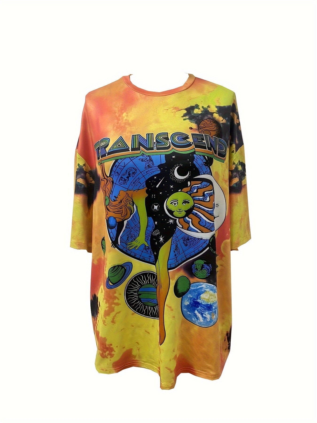 Figure & Sun Print Tie Dye T-Shirt, Casual Short Sleeve T-Shirt For Spring & Summer, Women's Clothing