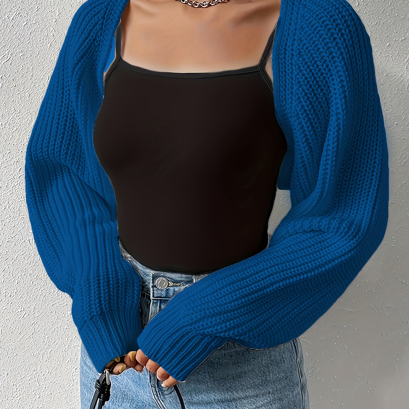 Vibrant Solid Color Crop Knitted Cardigan - Soft, Cozy, Long Sleeve, Drop Shoulder, Open Front Design - Perfect for Spring & Fall, Women's Casual Clothing
