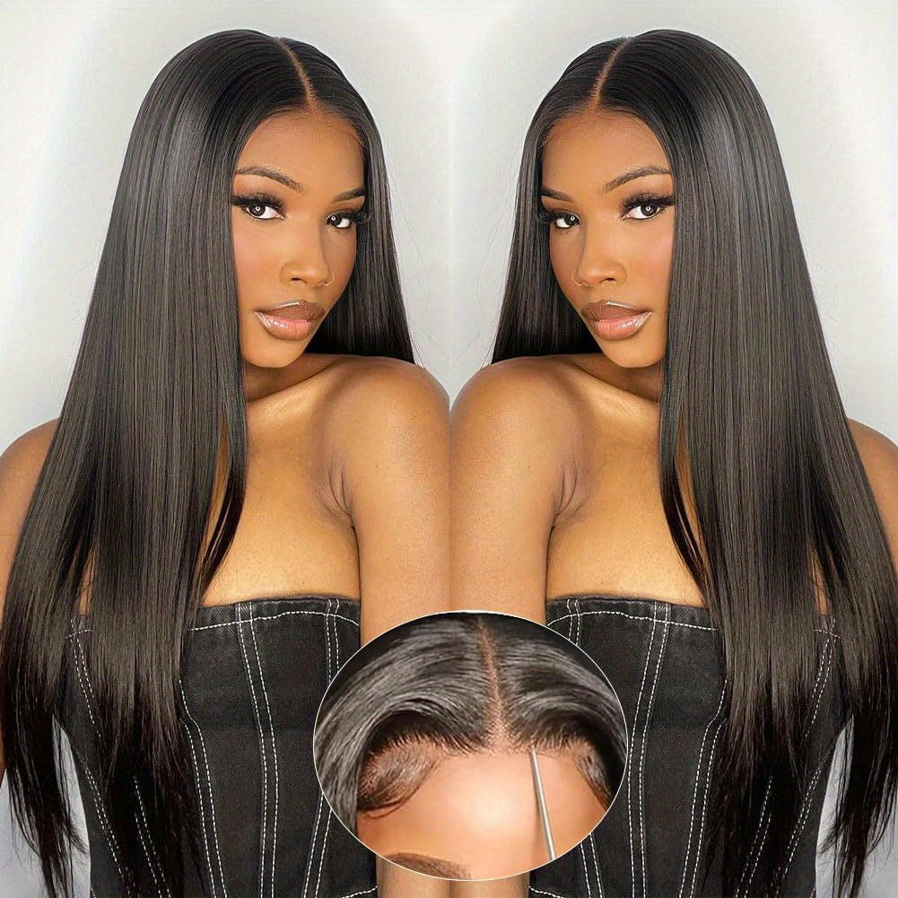 20 Inch Glueless Straight Human Hair Wig - 4x4 HD Lace Front Closure, Pre-Plucked and Pre-Cut, 180% Density, Ready to Wear, Natural Black, Soft and Silky Texture, Breathable Cap, Heat Resistant, Tangle-Free, Suitable for Dail