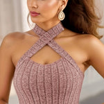 Solid Color Cross Halter Top, Versatile Sleeveless Slim Simple Top For Summer, Women's Clothing