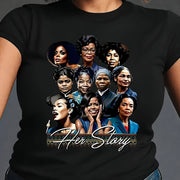 Women's Empowerment Black T-Shirt with "HOT STORY" & Iconic Portraits - Casual Crew Neck, Short Sleeve, Polyester, Machine Washable - Perfect for Spring/Summer, Spring Summer Apparel|Women's Empowerment Theme|Polyester Fabric