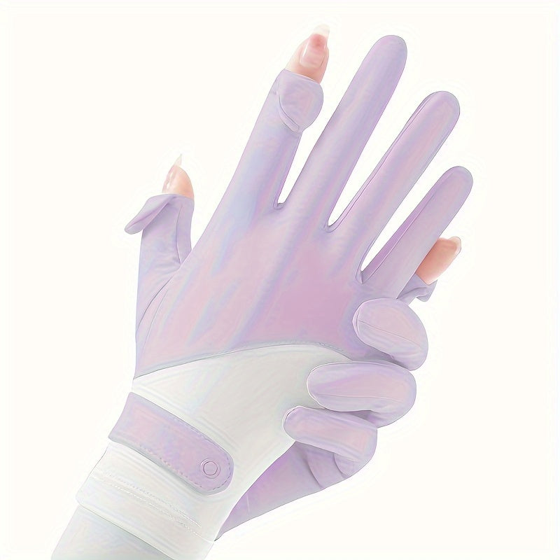 Ice Sliky Fiber Fabric Women's Breathable Thin Summer Outdoor Ice Feel Cycling Anti-Slip Fingerless Touchscreen Gloves