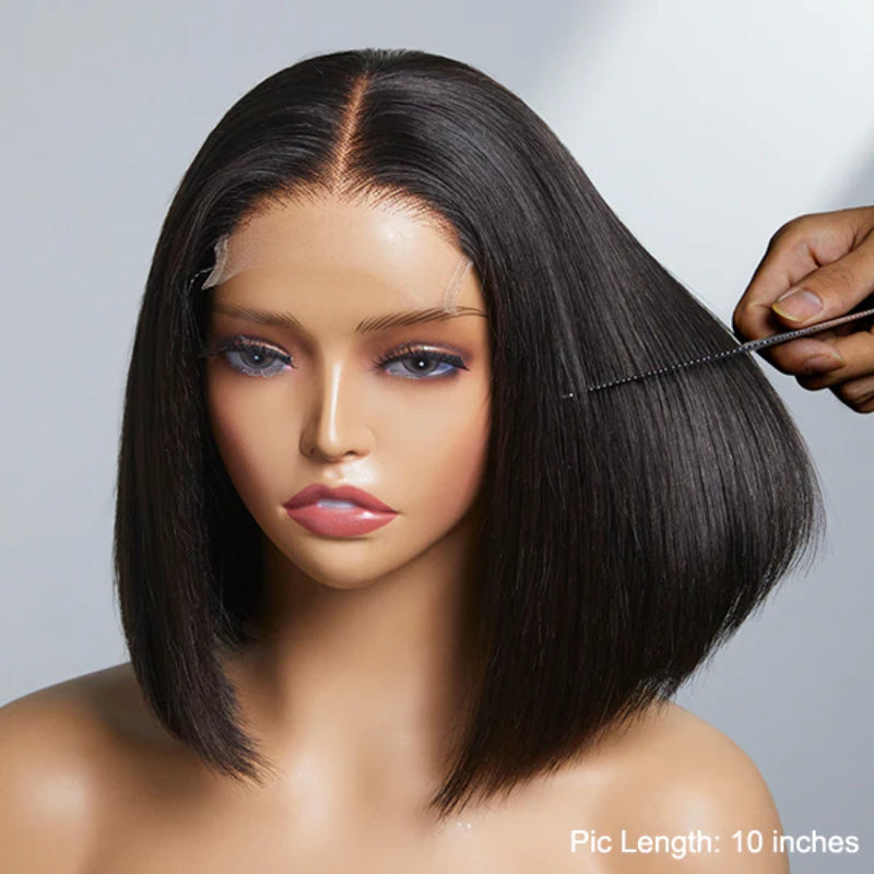 20 Inch Glueless Straight Human Hair Wig - 4x4 HD Lace Front Closure, Pre-Plucked and Pre-Cut, 180% Density, Ready to Wear, Natural Black, Soft and Silky Texture, Breathable Cap, Heat Resistant, Tangle-Free, Suitable for Dail