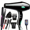 Professional 600W Hair Dryer with Negative Ions, Adjustable Temperature, 59.06-118.11inch Cord, US Plug, Includes Nozzle & Straightener, Non-Foldable Handle, for Home & Salon Use - Blue