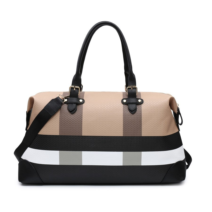 PU leather large overnight travel bag striped pattern handbag carry-on luggage bag suitable for vacation, overnight, camping, hiking, sports and fitness