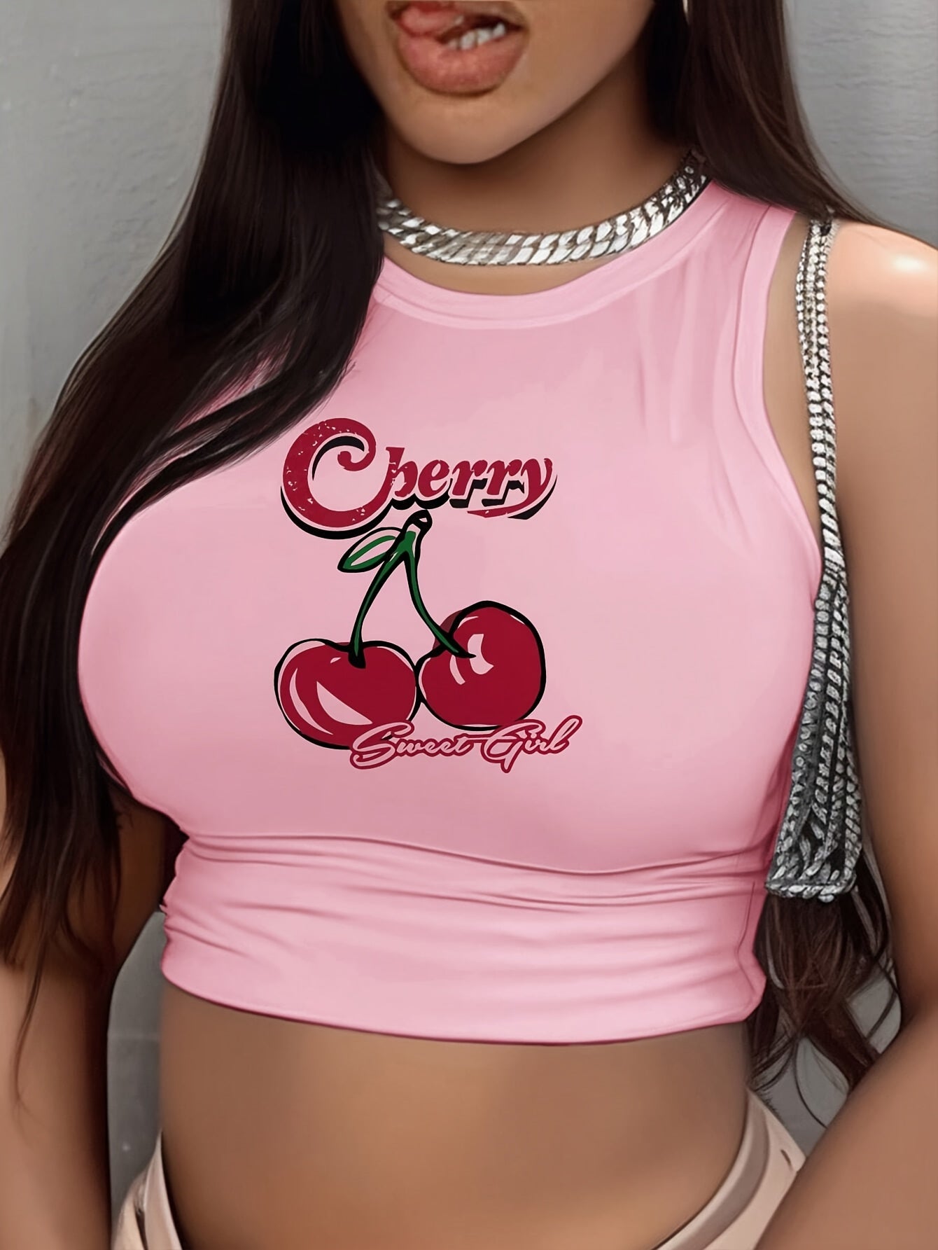 Portrait Print Crew Neck Tank Top, Casual Sleeveless Crop Top For Spring & Summer, Women's Clothing