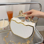 Stylish White Clip-On Bag with Golden Chain Strap - Elegant Kiss Lock Design, Detachable Shoulder Strap, Perfect for Everyday Use