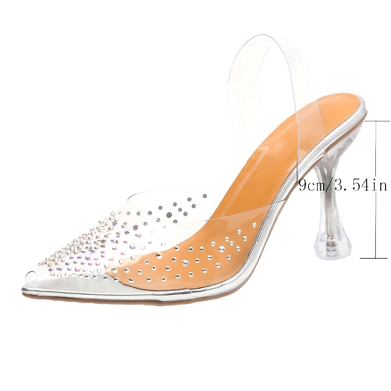Women's Rhinestone Strappy Stiletto Heels, Transparent Dress Sandals, Summer Point Toe Pumps