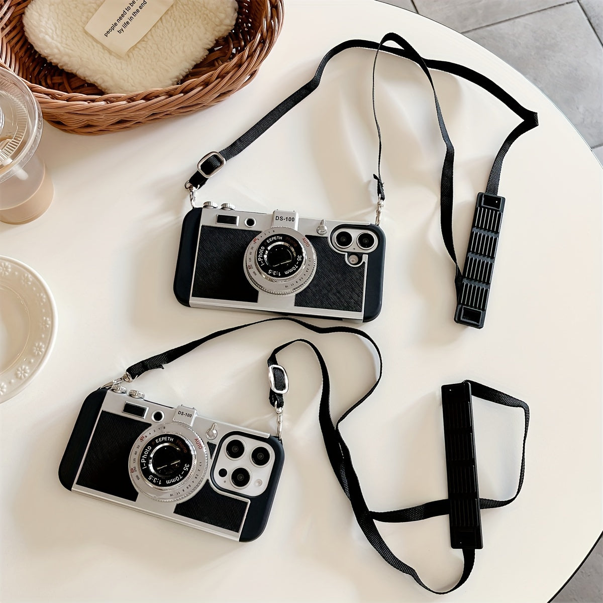 Fashion Crossbody Strap 3D Camera Phone Case for iPhone 16 15 Pro 14 Plus 11 13 12 Pro Max Cover Cute Soft Protective Cases