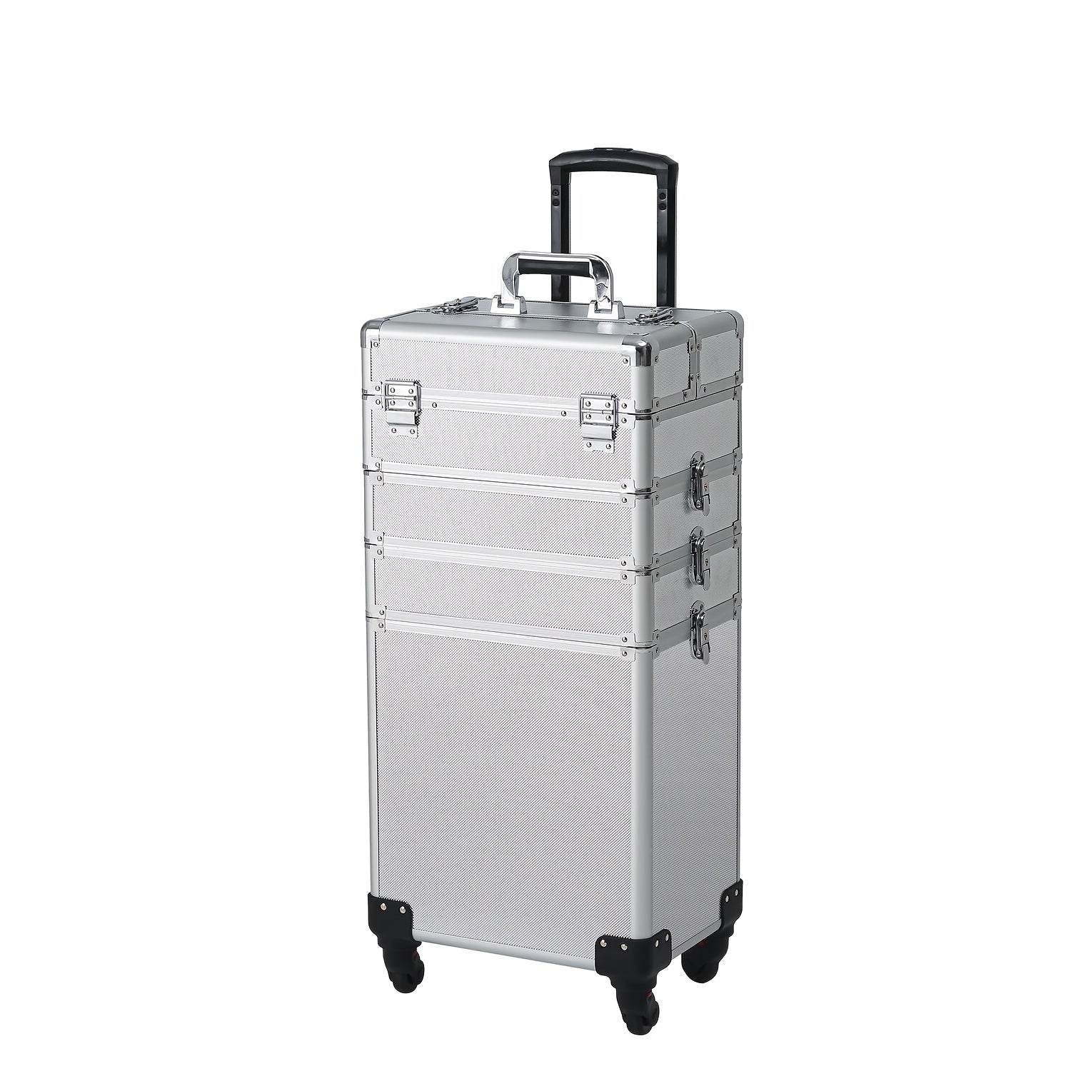 4in 1 Aluminum Cosmetic Professional Makeup Case Tattoo Box, Extra Large Cosmetic Case Rolling Makeup Case Trolley Makeup Travel Organizer with 360° Swivel Wheels Pink Black