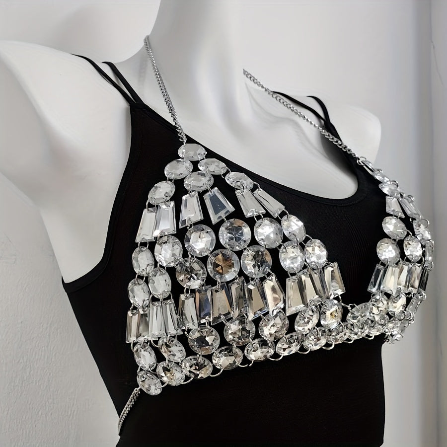 [Y2K Spicy Girl Bra] Acrylic Drill Spicy Girl Hanging Neck Bra - 1PC Y2K Style Decoration for Electronic Music Festivals and Party Outfits