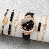 6pcs/set Wome nens wath Csal Rower Quatz Wath Aalcogu L eather tW wacn & Bralese Git for MomHer