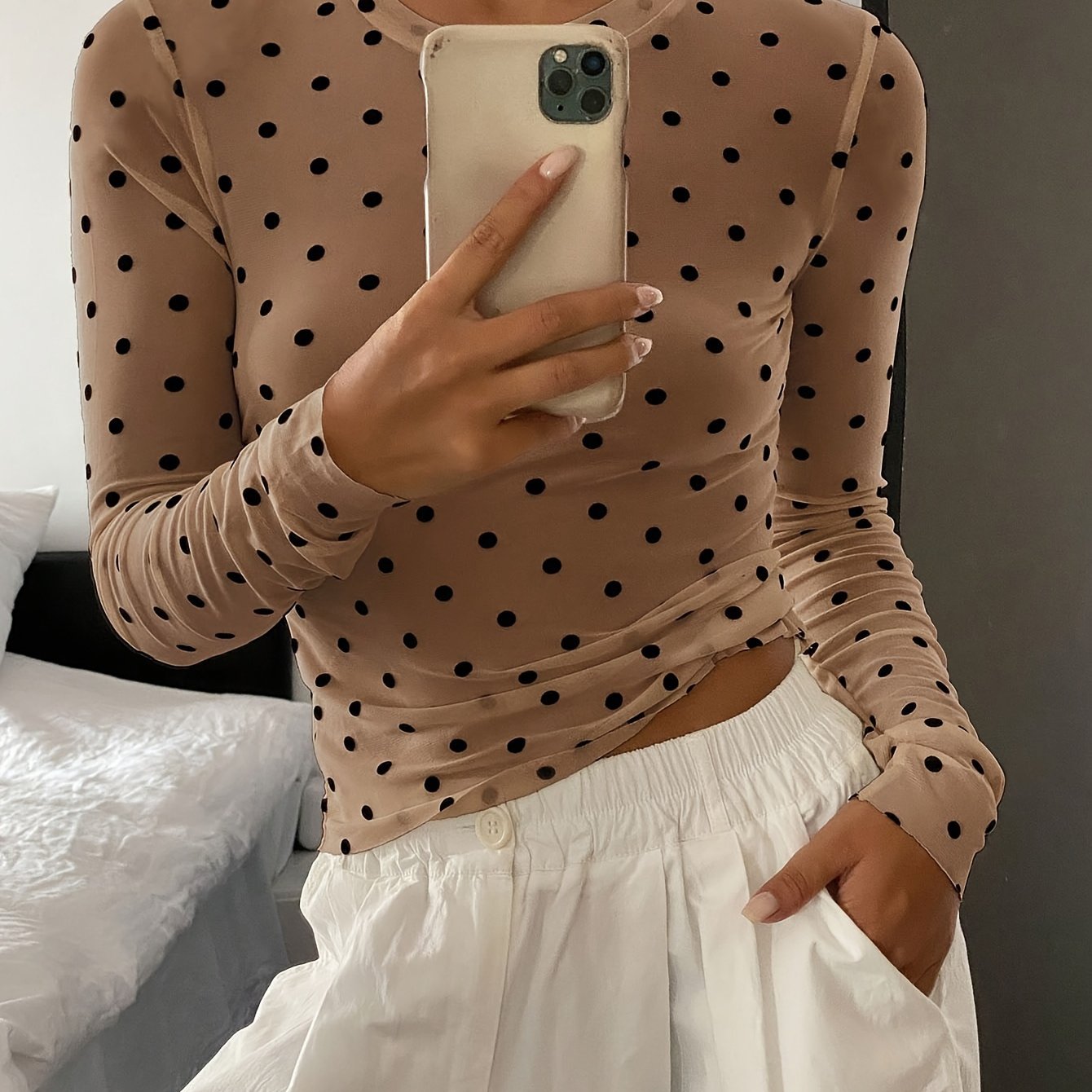 Women'S Mesh Polka Dot Velour T-Shirt