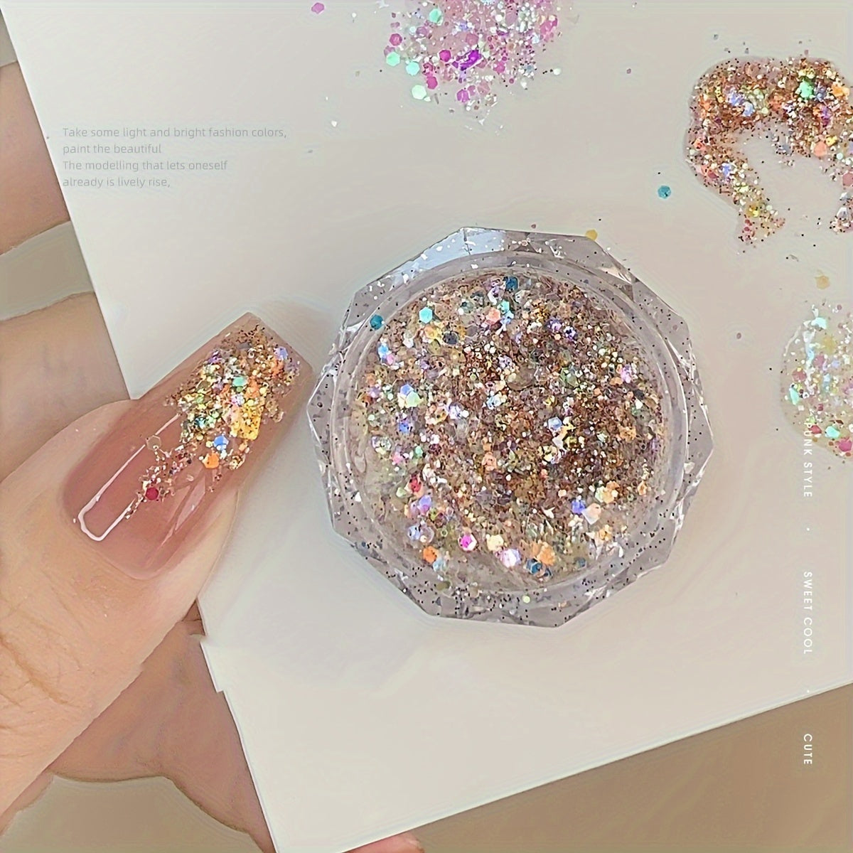 4Jar Mermaid Sparkle Nail Glitter - 4-Color Holographic Sequins, Ultra-Thin Laser Flakes, Sparkling Shard, No Fragrance for Manicure Accessories