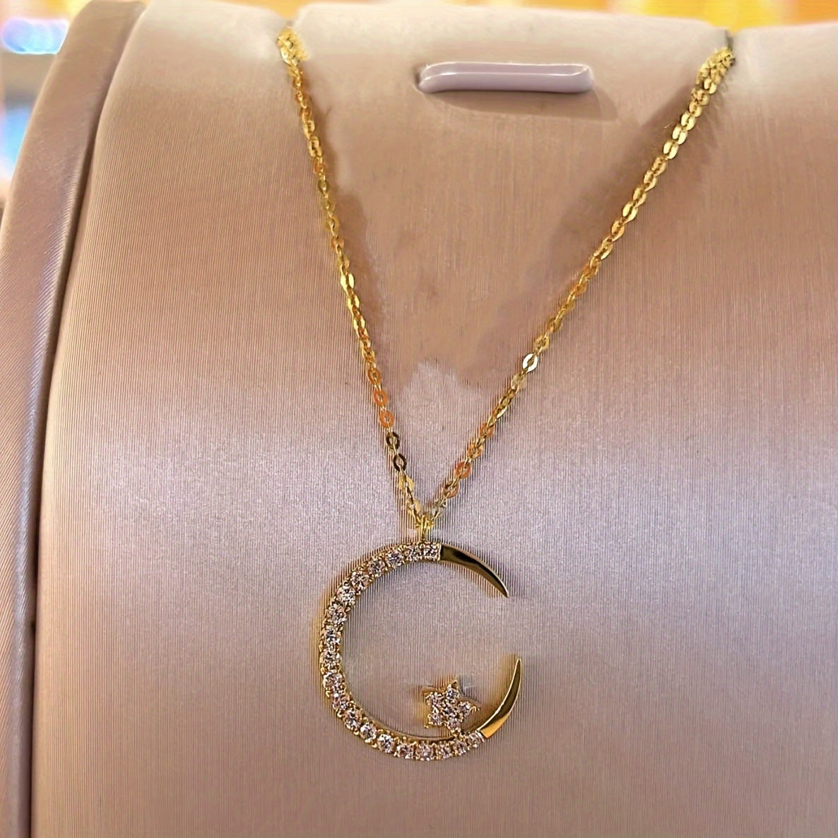 Star Moon Super Sparkle Exquisite zirconia Ramadan Pendant Necklace, Minimalist Elegant Cute And Versatile Daily Wear Clavicle Chain Jewelry