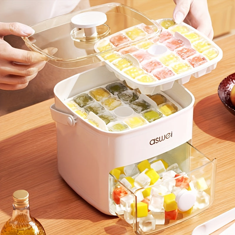 48-Cube Double-Layer Ice Tray Mold with Large Capacity Storage - Easy Press, Multi-Color Ice Maker for Home Use, Durable Plastic